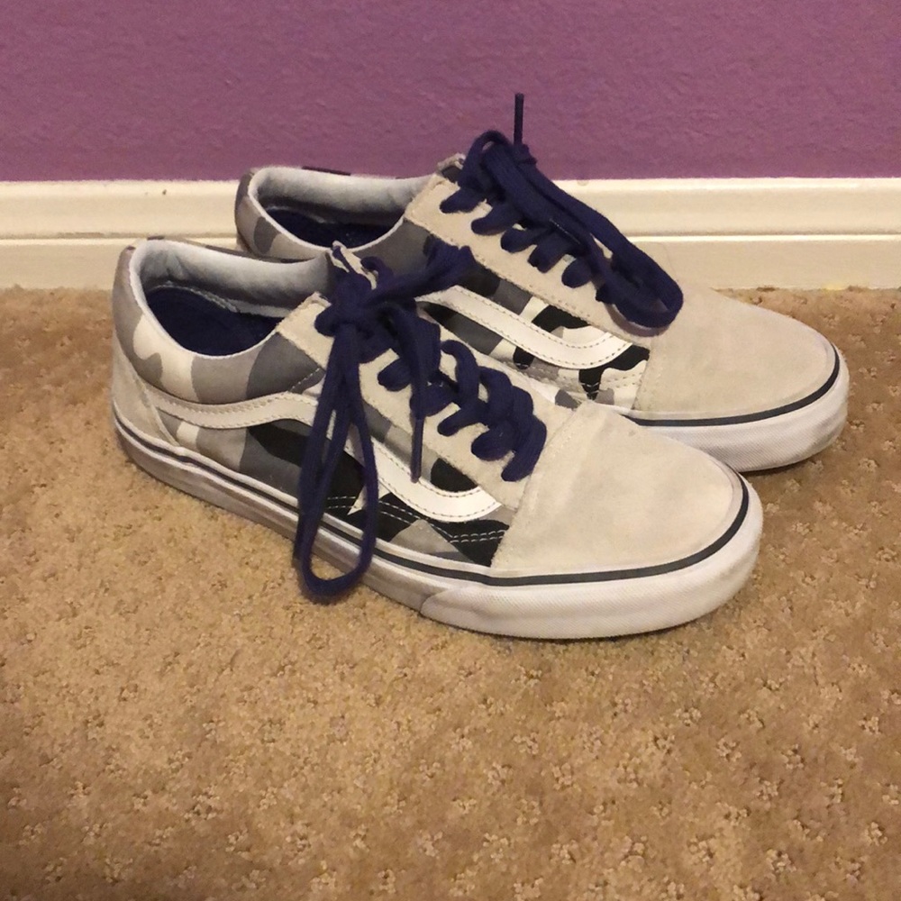 White Camo Vans with Purple Laces